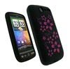 HTC Desire iGadgitz Flower Design Silikonetui - Rosa/Svart