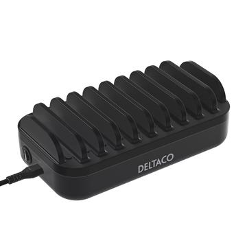 Deltaco ladestasjon med 10 porter - 7x USB-A og 3x USB-C - 120W - svart