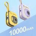 E52 10000mAh Mini kabelbasert powerbank i kameraform med ekstern batteripakke for bærbar mobillader - lilla