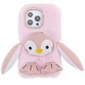 Fluffy Plush iPhone 13 Pro Max Hybrid-deksel - Rosa Pingvin