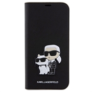 iPhone 15 Pro Karl Lagerfeld Saffiano Karl & Choupette NFT Veske i Bokstil - Svart