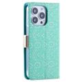 Lace Pattern iPhone 14 Pro Max Lommebok-deksel - Grønn