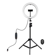 PULUZ PKT3069B 1.1m stativfeste + 10.2" 26cm dimbar USB LED-ringlys med to fargetemperaturer Selfie-fotografering Video Fill Light med telefonklemme og Selfie-fjernkontroll