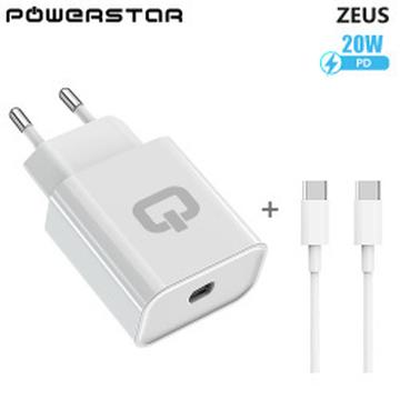 Powerstar Zeus vegglader med USB-C-kabel - 20 W - hvit