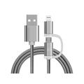 Reekin 2-i-1 Flettet kabel - MicroUSB og Lightning - 1m - Sølv