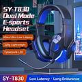 SY-T830 kablet/trådløst over-ear-hodesett med LED-lys Bluetooth Dual Mode Low Latency E-sport gaming-hodetelefoner - blå