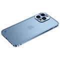 iPhone 13 Pro Max Metall Bumper med Herdet Glass Bakbeskytter - Blå