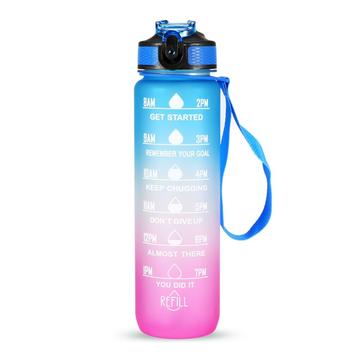 Bilde av 1 Liter Sportsvannflaske Med Tidsmarkør Vannkanne Lekkasjesikker Vannkoker For Kontor, Skole Og Camping (bpa-fri) - Blå/lilla