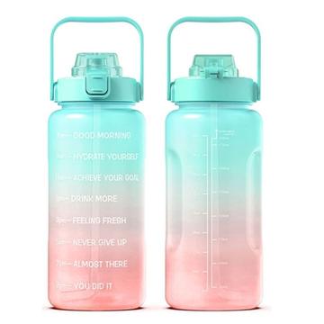 2,2 l vannflaske BPA-fri sportsdrikkeflaske med sugerør og tidsmarkør Sportsmotiverende vannkanne  - grønn/rosa