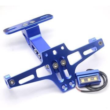 Justerbar, teleskopisk sykkelskiltholder i CNC-aluminiumslegering for motorsykkel med LED-lys - blå