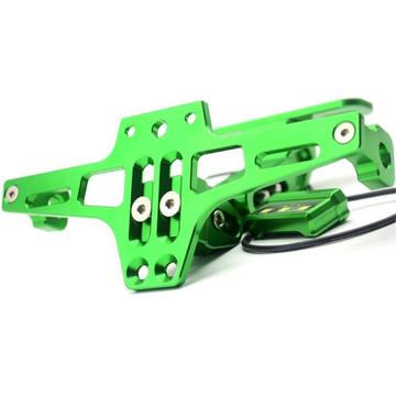 Justerbar CNC-holder for motorsykkelnummerskilt i aluminiumslegering med teleskopisk sykkelbelysning og LED-lys - Grønn