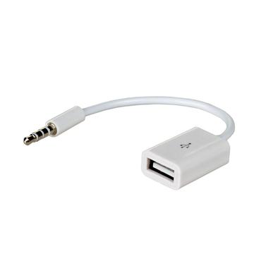 Akyga USB til AUX-adapter 15 cm - USB-A hunn/3,5 mm hann - hvit