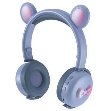 Bilde av Bear Ear Bluetooth Hodetelefoner Bk7 Med Led - Blå
