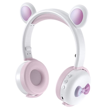Bilde av Bear Ear Bluetooth Hodetelefoner Bk7 Med Led - Hvit