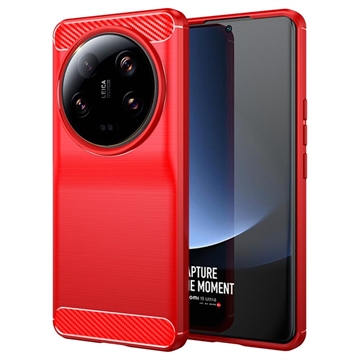 Xiaomi 13 Ultra Børstet TPU Deksel - Karbonfiber - Rød