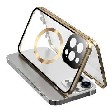 Bilde av Kompatibel Med Magsafe-etui Til Iphone 15 Pro Magnetisk Metallramme + Dobbeltsidig Telefondeksel I Herdet Glass Med Spennelås - Gull