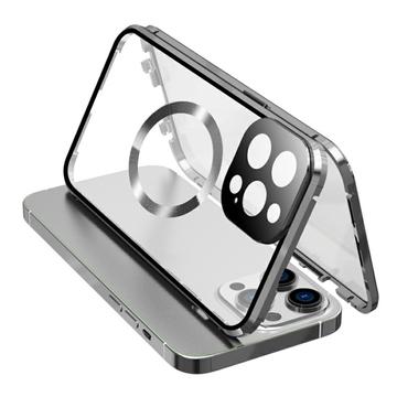Bilde av Kompatibel Med Magsafe-etui Til Iphone 15 Pro Magnetisk Metallramme + Dobbeltsidig Telefondeksel I Herdet Glass Med Spennelås - Sølv