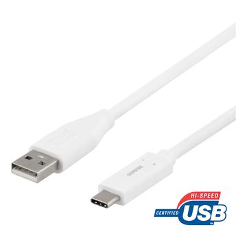 Deltaco USB 2.0 til USB-C-kabel - 1 m/3A - hvit