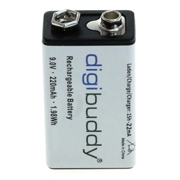 Digibuddy Oppladbart 9V Batteri - 220mAh