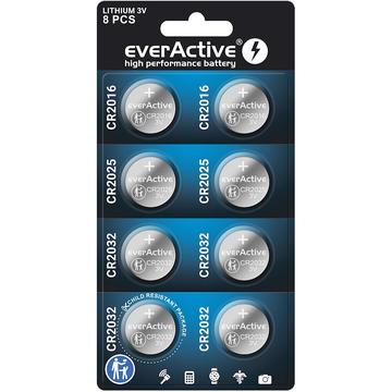 EverActive Mini Coin Cell-batterisett - CR2016/CR2025/CR2032 - 8 stk.