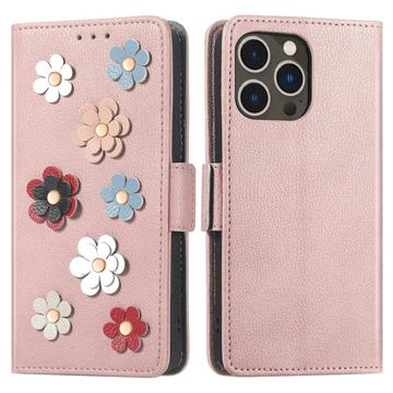 Bilde av Flower Decor Series Iphone 14 Pro Lommebok-deksel - Roségull