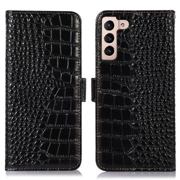 Crocodile Series Samsung Galaxy S23 5G Lommebok-deksel I Lær med RFID - Svart