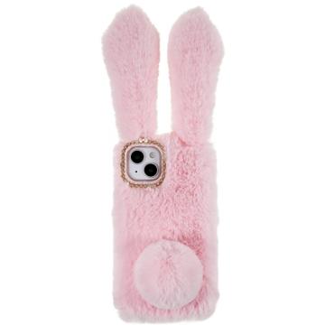 Furry Vinter Kaninører iPhone 14 Deksel med Glitter - Rosa