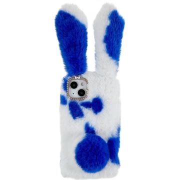 Bilde av For Iphone 14 Plus Myk Håndlaget Fluffy Furry Bunny Tpu Shell Cute Rabbit Beskyttelsesveske - Blå