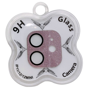 iPhone 12/12 Mini/11 Glitter Kamera Linse Beskyttelse Herdet Glass - Rosa