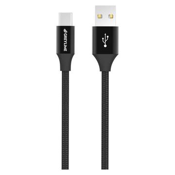 GreyLime Flettet USB-A / USB-C Kabel - 2m - Svart