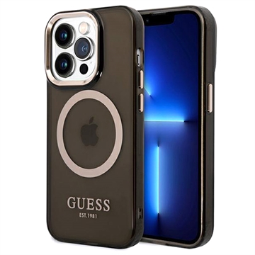 Bilde av Guess Gold Outline Magsafe Iphone 14 Pro Hybrid-deksel - Gjennomskinnelig Svart