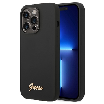 Bilde av Guess Metal Logo Iphone 14 Pro Silikondeksel - Svart