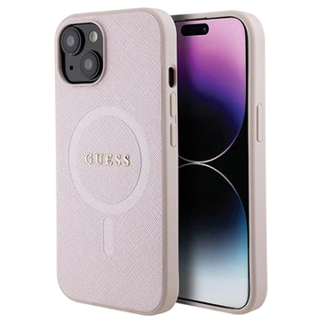 Bilde av Iphone 15 Guess Saffiano Hybrid-deksel - Magsafe Kompatibel - Rosa