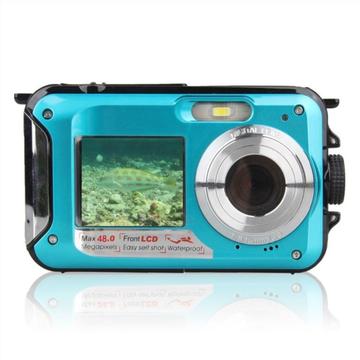 HD368 vanntett digitalkamera Full HD 2.7K 48MP 16X undervannskamera med dobbel skjerm - blå