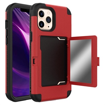 iPhone 12 Pro Max Hybrid-deksel med Speil og Kortholder - Rød