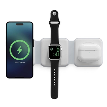 Ksix 3-i-1 sammenleggbar trådløs lader 15W - iPhone, Apple Watch, AirPods - Hvit