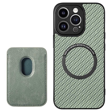 Bilde av Iphone 15 Pro Magnetisk Deksel Med Kortlomme - Karbonfiber - Grønn