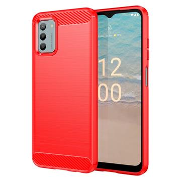 Nokia G22 Børstet TPU Deksel - Karbonfiber - Rød