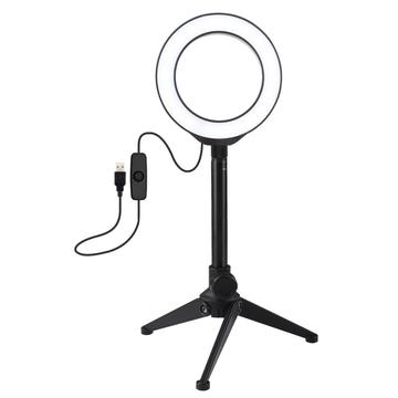 PULUZ 4.7 12cm ringlys + stasjonær stativ selfie stick-feste USB hvitt lys LED-ring vlogging fotografering videolys sett