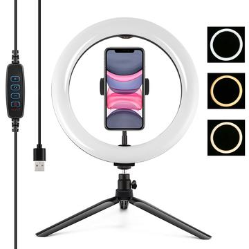 PULUZ PKT3071B 10.2s 26cm USB-dimbar LED-ringbelysning Vlogging Selfie-fotografering Video Fill Light med stativfeste