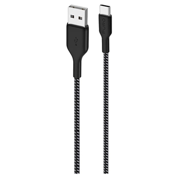 Puro Fabric ultrasterk USB-A/USB-C-kabel - 2 m, 30 W - sort