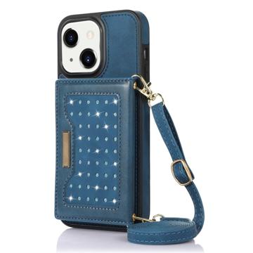 Bilde av Rhinestone Decor Iphone 14 Plus Deksel Med Lommebok - Blå