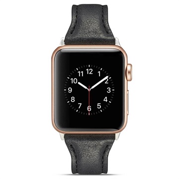 Apple Watch Series 9/8/SE (2022)/7/SE/6/5/4/3/2/1 Slim Lærreim - 41mm/40mm/38mm - Svart