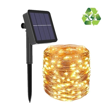 Solar Vanntett IP67 LED Stry Fairy Lampe - 12m - Gul