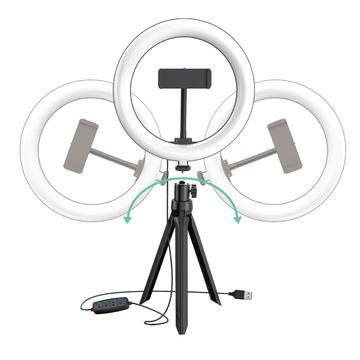 UN-205 8'' LED Ring Light med stativ og telefonholder Selfie Circle Lamp for YouTube, videofotografering, sminke og makeup