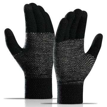 WM 1 par unisex strikkede varme hansker med berøringsskjerm Stretchy votter med strikket fôr - svart