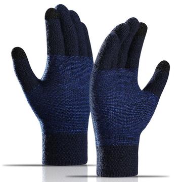 WM 1 par unisex-strikkede, varme hansker med berøringsskjerm, stretchy votter med strikkfôr - marineblå
