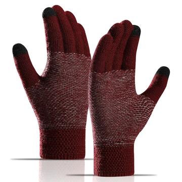 WM 1 par unisex-strikkede, varme hansker med berøringsskjerm og elastisk strikkfôr - vinrød
