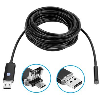 Vanntett 8 mm USB-inspeksjonskamera AN99 til Android og PC - 5 m - Svart