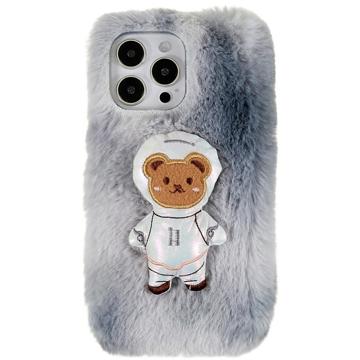 Bilde av 3d Plush Furry Winter Iphone 14 Pro Max Tpu-deksel - Grå Bjørn